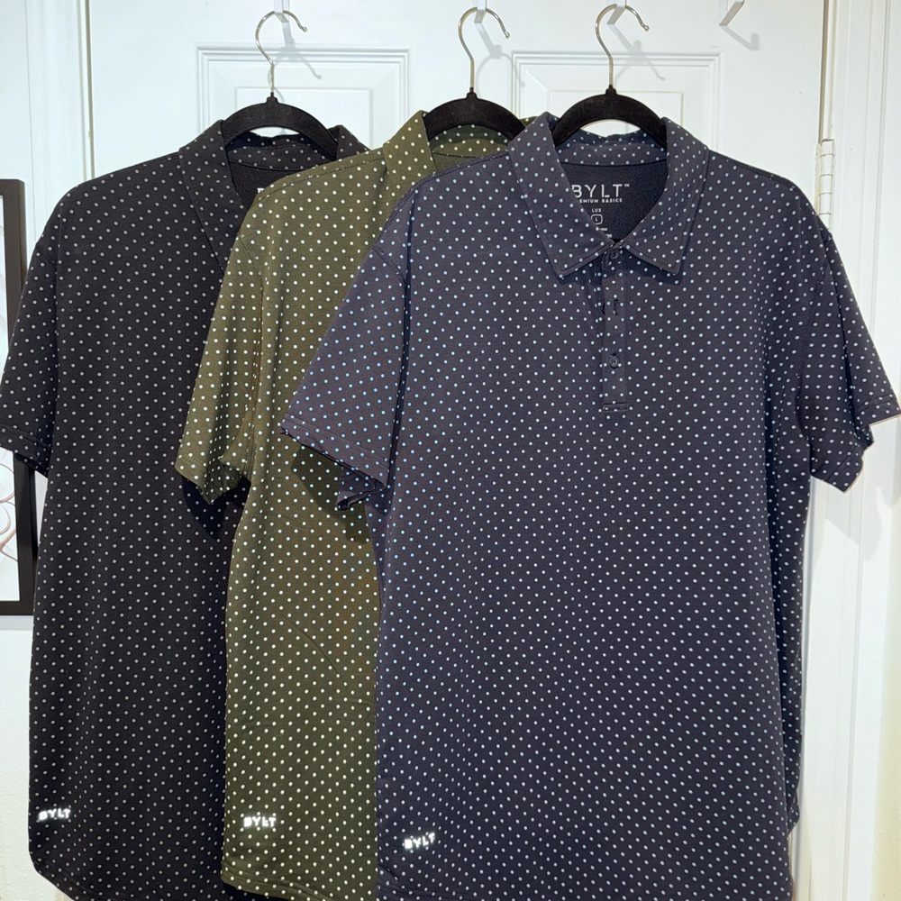 NWOT Bylt Basics Polka Dot Polo Shirts - Black, Green, Gray